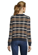 Knitted Check Crew Neck - Dark Blue/camel