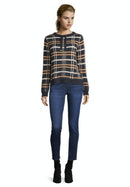 Knitted Check Crew Neck - Dark Blue/camel