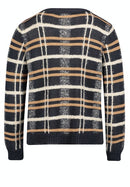 Knitted Check Crew Neck - Dark Blue/camel