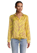 Long Sleeve Print Blouse - Yellow/camel