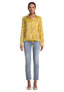 Long Sleeve Print Blouse - Yellow/camel