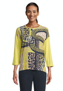 3/4 Sleeve Print Blouse - Yellow/dark Blue