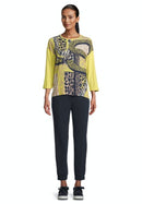 3/4 Sleeve Print Blouse - Yellow/dark Blue