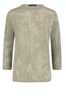 3/4 Sleeve Round Neck Jumper - Green/natural
