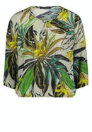 3/4 Sleeve Print Overblouse - Green/green