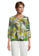 3/4 Sleeve Print Overblouse - Green/green
