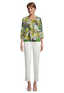 3/4 Sleeve Print Overblouse - Green/green