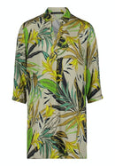 3/4 Sleeve Print Long Blouse - Green/green