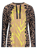 Long Sleeve Print Jumper - Camel/yellow