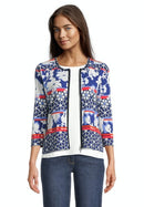 3/4 Sleeve Printed Zip Jacket - Blue/cream