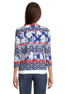 3/4 Sleeve Printed Zip Jacket - Blue/cream