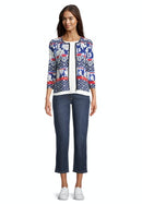 3/4 Sleeve Printed Zip Jacket - Blue/cream