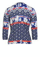 3/4 Sleeve Printed Zip Jacket - Blue/cream