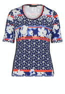 Short Sleeve Printed T-Shirt - Blue/cream