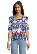 Short Sleeve Printed T-Shirt - Blue/cream