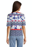 Short Sleeve Printed T-Shirt - Blue/cream