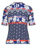 Short Sleeve Printed T-Shirt - Blue/cream