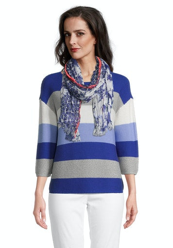 Print Scarf - Blue/cream