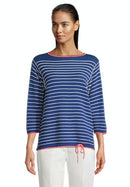 3/4 Sleeve Round Neck Jumper - Blue/cream