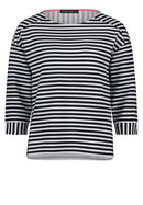 3/4 Sleeve Stripe Sweatshirt - Blue/cream