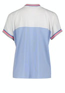 Short Sleeve Plain V Blouse - Light Blue/white