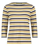 3/4 Sleeve Striped Top - Dark Blue/yellow