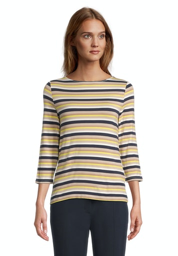 3/4 Sleeve Striped Top - Dark Blue/yellow