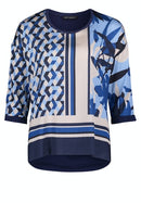 Blouse Top - Dark Blue/beige