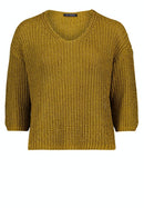 V Neck 3/4 Sleeves Jumper - Golden Olive