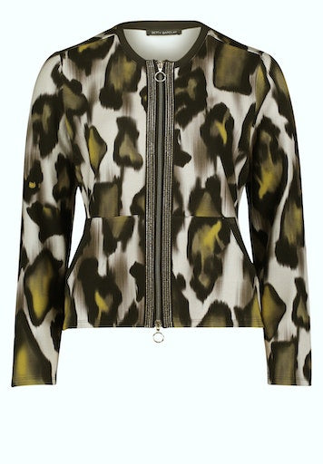 Animal Print Sweat Jacket - Khaki/beige
