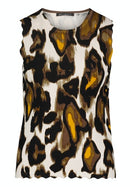 Sleeveless Animal Print Top - Khaki/beige