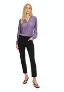 V Neck Long Sleeve Blouse - Mulled Grape