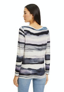 Bateau Neck Print Top - Beige/petrol