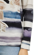 Bateau Neck Print Top - Beige/petrol