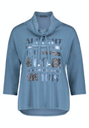 3/4 Sleeves Polo Neck Sweater - China Blue