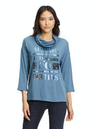 3/4 Sleeves Polo Neck Sweater - China Blue