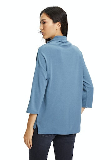 3/4 Sleeves Polo Neck Sweater - China Blue