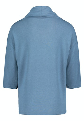 3/4 Sleeves Polo Neck Sweater - China Blue
