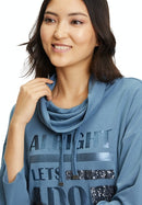 3/4 Sleeves Polo Neck Sweater - China Blue