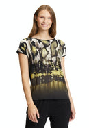Bateau Neck Animal Print Blouse - Black Khaki