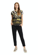 Bateau Neck Animal Print Blouse - Black Khaki