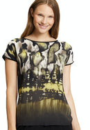 Bateau Neck Animal Print Blouse - Black Khaki