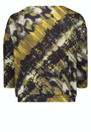 Cowl Neck 3/4 Sleeves Print T-Shirt - Black Khaki