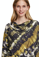 Cowl Neck 3/4 Sleeves Print T-Shirt - Black Khaki