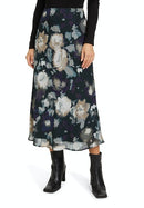 Floral Print Midi Skirt - Black/purple