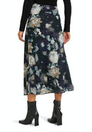 Floral Print Midi Skirt - Black/purple