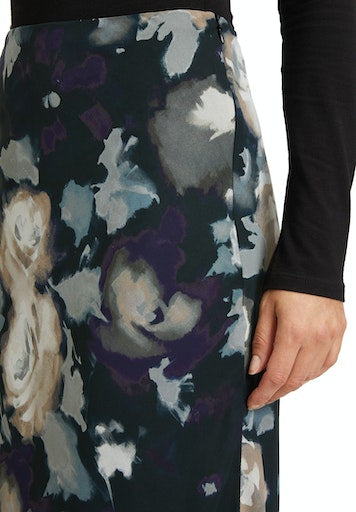 Floral Print Midi Skirt - Black/purple