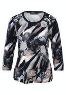 3/4 Sleeve Animal Print T-Shirt - Black/grey