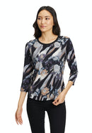 3/4 Sleeve Animal Print T-Shirt - Black/grey