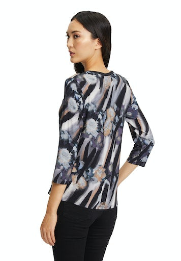 3/4 Sleeve Animal Print T-Shirt - Black/grey